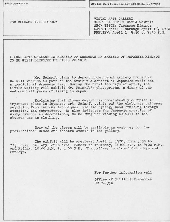Prints depicts: Typewritten description of exhibition