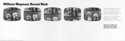 Posters depicts: Five black and white stills of Wegman's weimaraners on films