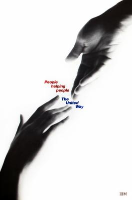 Posters depicts: Two hands reach towards each other from the corners of a page, in between the hands is the text "People helping people, the United way" in red and blue text