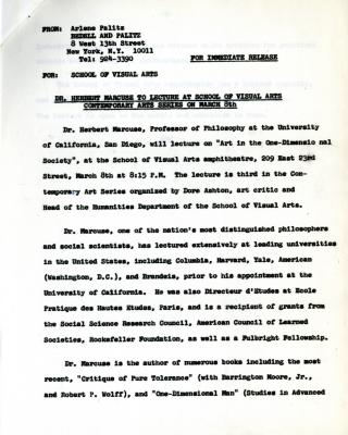 Press Releases depicts: typed press release, page 1 of 2
