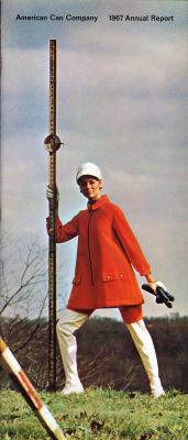 Annual Reports and Corporate Communications depicts: A fancy well dressed woman poses and holds some sort of tall measuring device outdoors 