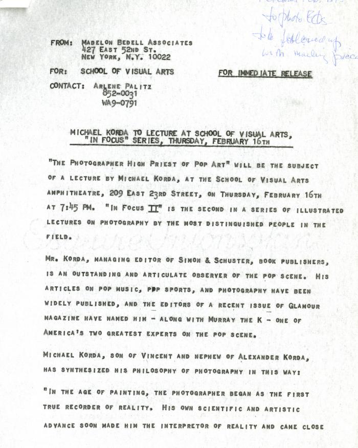 Press Releases depicts: typed description of event