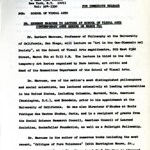Press Releases depicts: typed press release, page 1 of 2