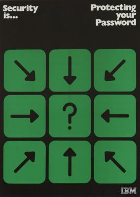 Posters depicts: A 3x3 grid of green blocks, the center block has a question mark on it, the others have arrows all pointing towards the question mark 