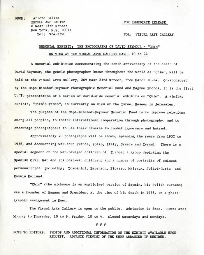 Press Releases depicts: typed press release