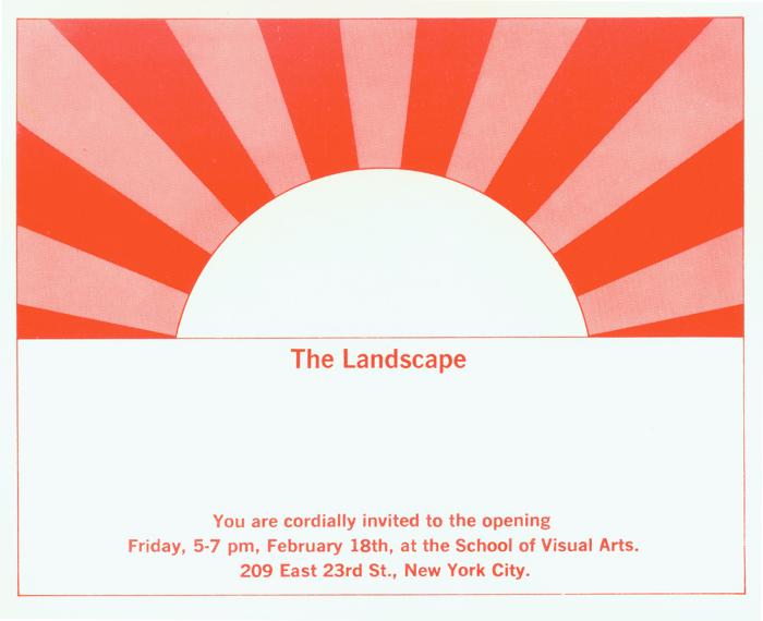 Announcements and invitations depicts: A simple representation of a sunrise/sunset with title and opening information below