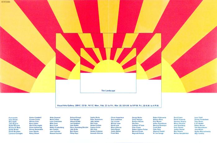 Posters depicts: A simple representation of a sunrise/sunset nested in a slightly larger one, in turn nested in a larger one with participating artists listed below 