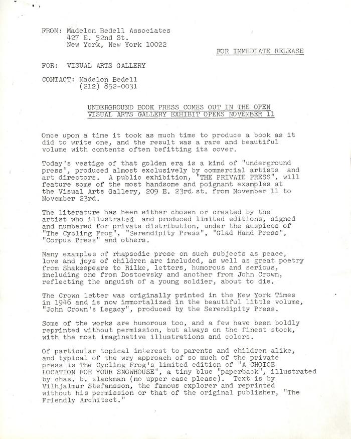 Press Releases depicts: typed press release