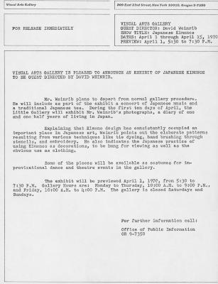 Prints depicts: Typewritten description of exhibition