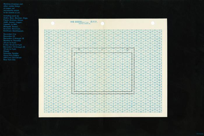 Posters depicts: A drawing of diagonal graph paper on a sheet of diagonal graph paper with a black border with exhibition details at the top left