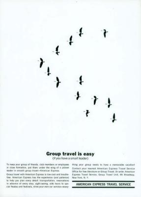 Advertisements depicts: Silhouette of a flock of birds attempting to travel in a vague V formation 