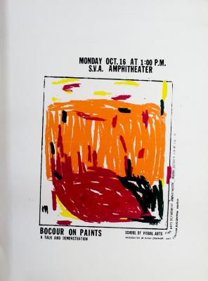 Posters depicts: abstract red and orange painting in a square