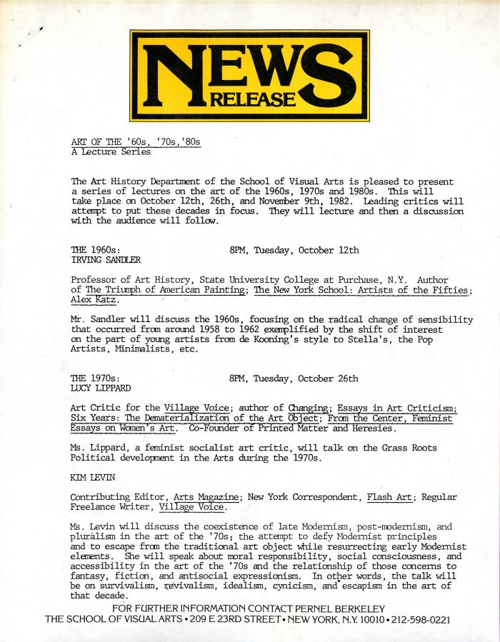 Press Releases depicts: typed press release, page 1