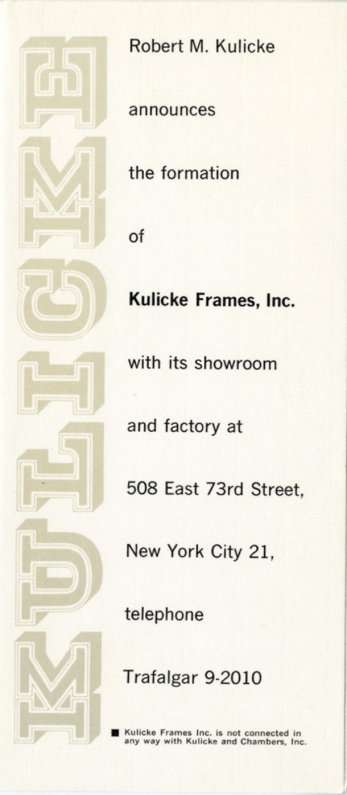 Letterheads/Stationery depicts: "KULICKE" in 3D font turned vertically. Address and message right next to it. 