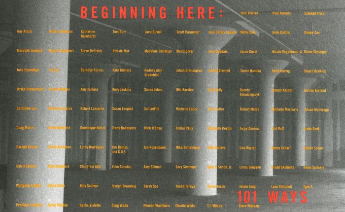 Announcements and invitations depicts: front of exhibition announcement listing names of participating artists