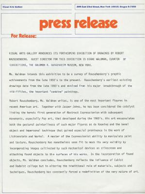 Press Releases depicts: Typewritten document describing exhibition