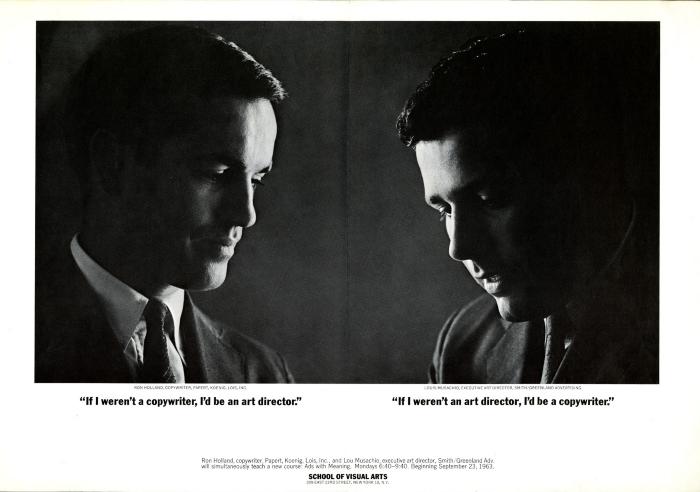 Course Announcements depicts: Black and white photo of 2 pensive men in suits facing each other