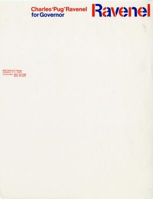 Letterheads/Stationery depicts: "Ravenel" in large letters, "Ravene" letters cut in half for different color. 