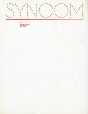 Letterheads/Stationery depicts: "SYNCOM" in dotted font oriented to the top and underlined in red. 