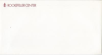 Letterheads/Stationery depicts: 4 rising vertical lines breaking out of a circle forming a tower. "ROCKEFELLER CENTER" next in thin text. 
