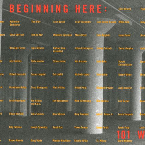 Announcements and invitations depicts: front of exhibition announcement listing names of participating artists
