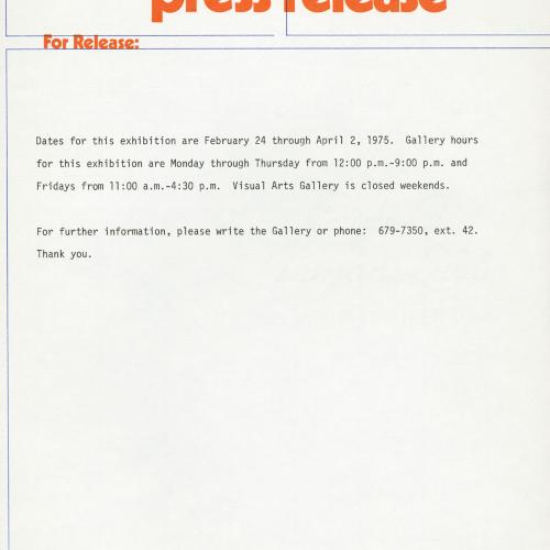 Press Releases depicts: Typewritten document describing exhibition