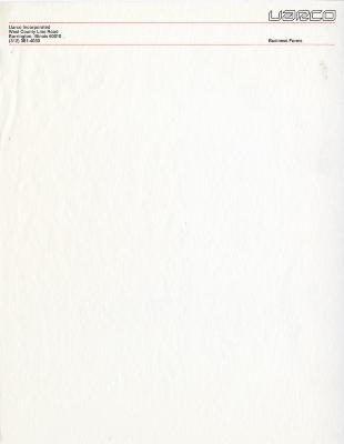 Letterheads/Stationery depicts: "UARCO" in thin outlined blocky/sharp text oriented to the top right. 