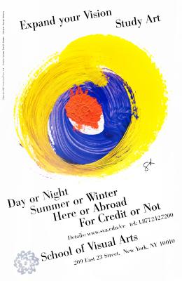 Posters depicts: Below title, a painting of yellow circle around a blue circle around a red dot.