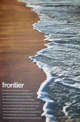 Posters depicts: Photograph of waves meeting the beach, forming an irregular demarcation from top to bottom. Lower left, title "frontier" above paragraph about the continental shelf.  