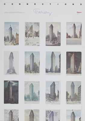 Posters depicts: A four by four grid of Flatiron Building postcards 