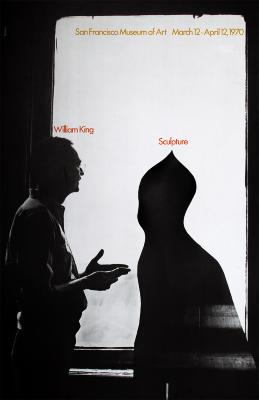 Posters depicts: Silouette in front of window of man with "William King" above it across from silhoette of a sculpture with the word "sculpture" in red above it.