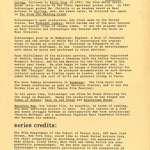 Announcements and invitations depicts: description of Schlesinger's career