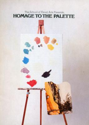 Exhibition Catalogues depicts: Palette on easel and landscape painting on palette