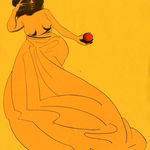 Bulletins and catalogs, Cards depicts: Woman draped in a blanket holding a tomato outward.