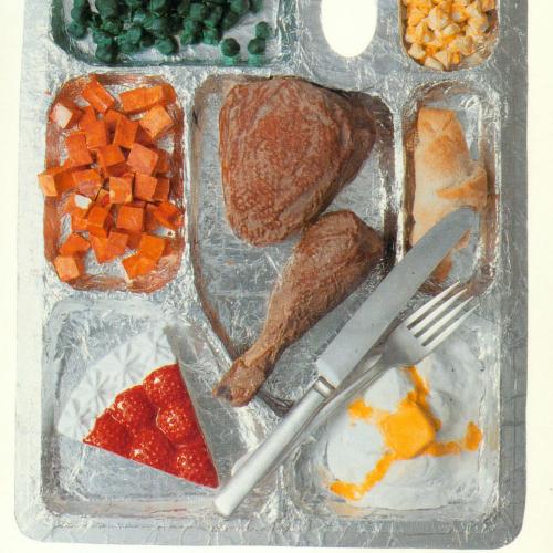 Announcements and invitations depicts: TV dinner