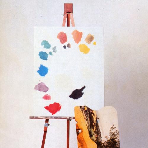 Exhibition Catalogues depicts: Palette on easel and landscape painting on palette