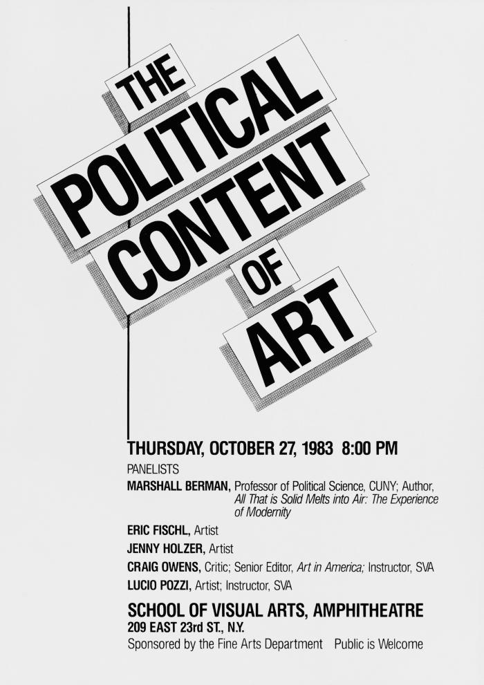 Posters depicts: Title in large block text, each word in a box with drop shadow, with information on event below