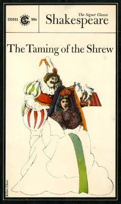 Book Covers depicts: Woman with gown and headdress looking vexed. Above her is a plump bearded man in a jester-like costume 