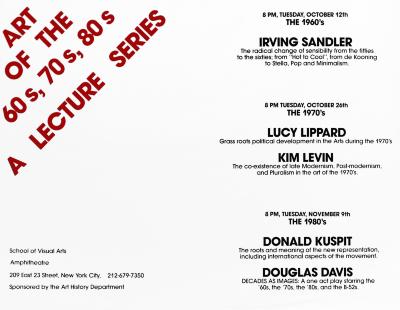 Posters depicts: Title in red at top left corner, the information on three events on the right