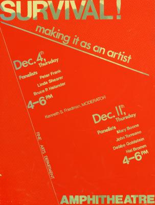 Posters depicts: red poster with event information in gold stamp lettering