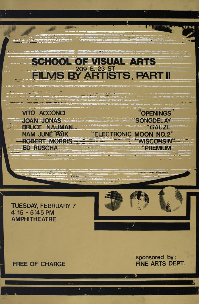 Posters depicts: event information in black type on a gold background
