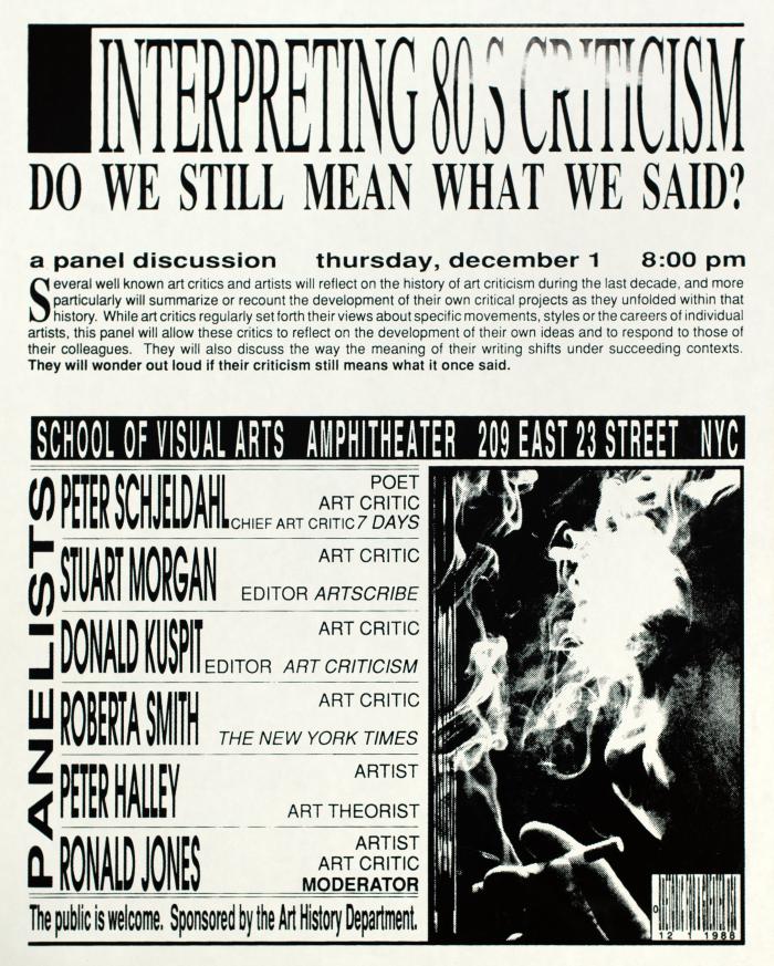 Posters depicts: black text, describing event and participants, on white paper