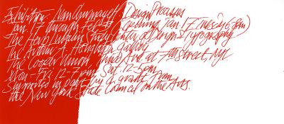 Announcements and invitations depicts: Handwriting against a red and white background. 