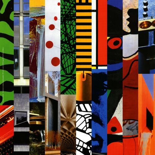 Serial Publications depicts: 10 thin vertical columns of various photographs of graphic and architectural art. 
