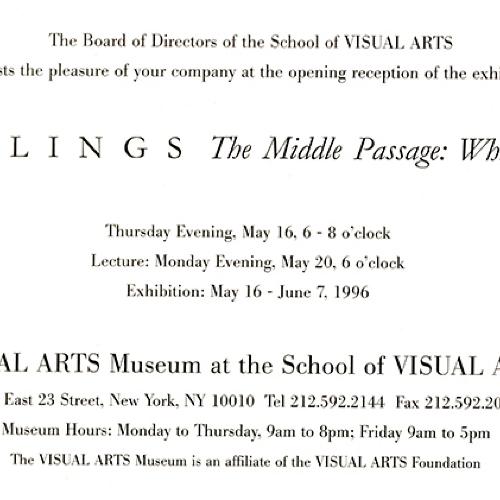 Announcements and invitations depicts: Back of announcement with exhibition details