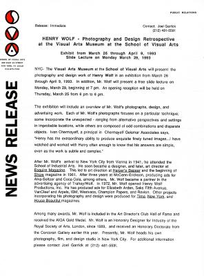 Press Releases depicts: typed press release on School of Visual Arts letterhead