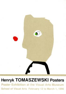 Announcements and invitations depicts: Cover of announcement with crude portrait profile with exhibition details