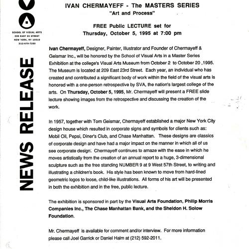 Press Releases depicts: typed press release on School of Visual Arts letterhead