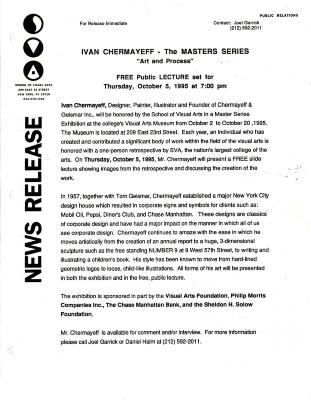 Press Releases depicts: typed press release on School of Visual Arts letterhead