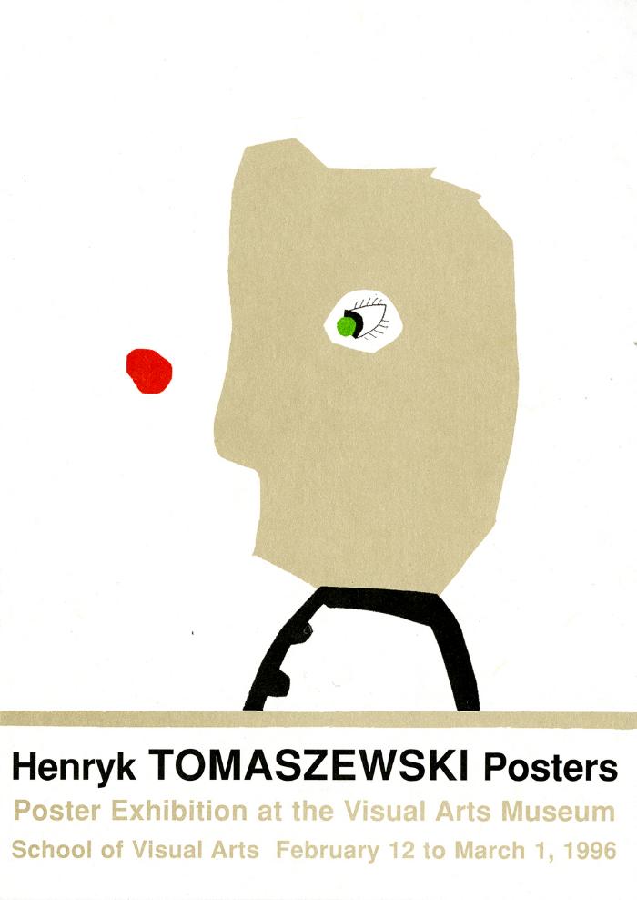 Announcements and invitations depicts: Cover of announcement with crude portrait profile with exhibition details